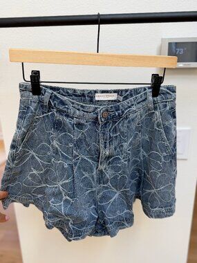 Ramy Brook Wilder Floral Embroidered Denim Shorts Blue Sz 4